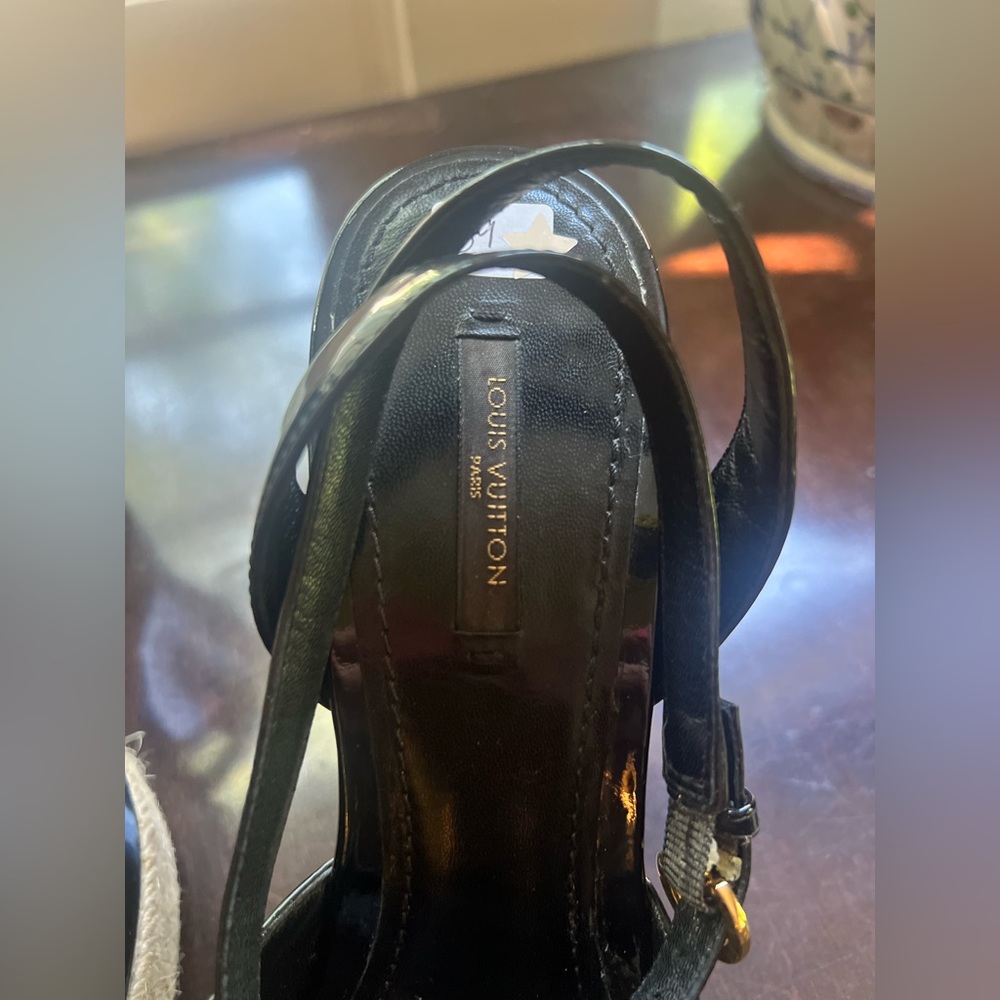 Louis Vuitton black sling back sandal wedge heels size 39 bow - Picture 4 of 8